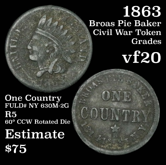 1863 Broas Pie Baker Civil War Token Grades vf, very fine