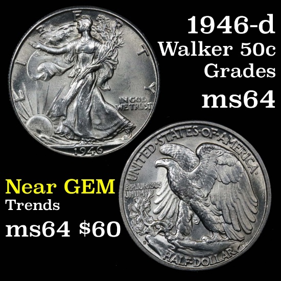 1946-d Walking Liberty Half Dollar 50c Grades Choice Unc