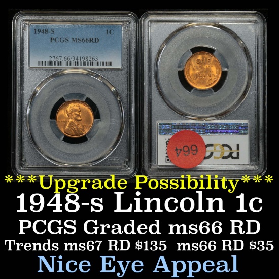 PCGS 1948-s Lincoln Cent 1c Graded ms66 RD By PCGS