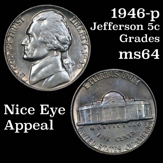 1946-p Jefferson Nickel 5c Grades Choice Unc