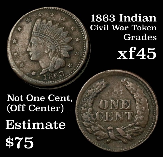 1863 Indian Head Civil War Token Grades xf+