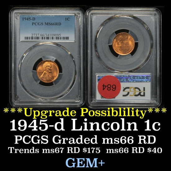 PCGS 1945-d Lincoln Cent 1c Graded ms66 RD By PCGS