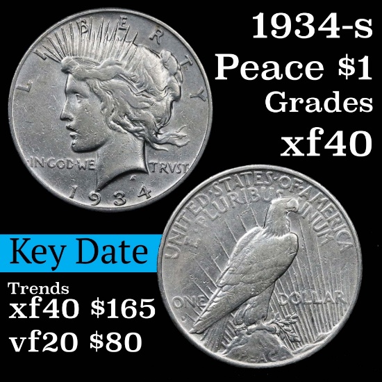 1934-s Peace Dollar $1 Grades xf