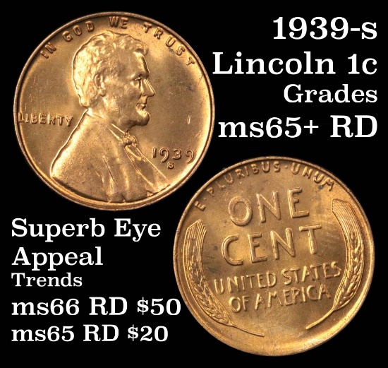 1939-s Lincoln Cent 1c Grades Gem+ Unc RD