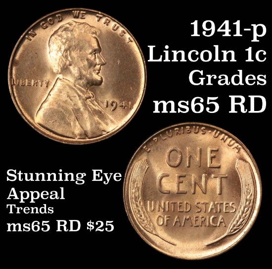 1941-p Lincoln Cent 1c Grades GEM Unc RD