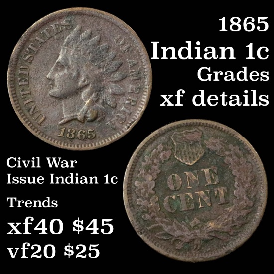1865 Indian Cent 1c Grades xf details