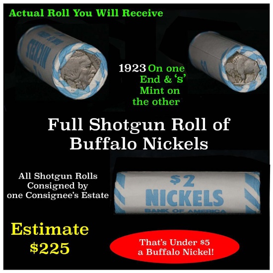 Roll of Buffalo Nickels, 1923 & 's' mint ends Buffalo Nickel 5c Grades Above Average circ