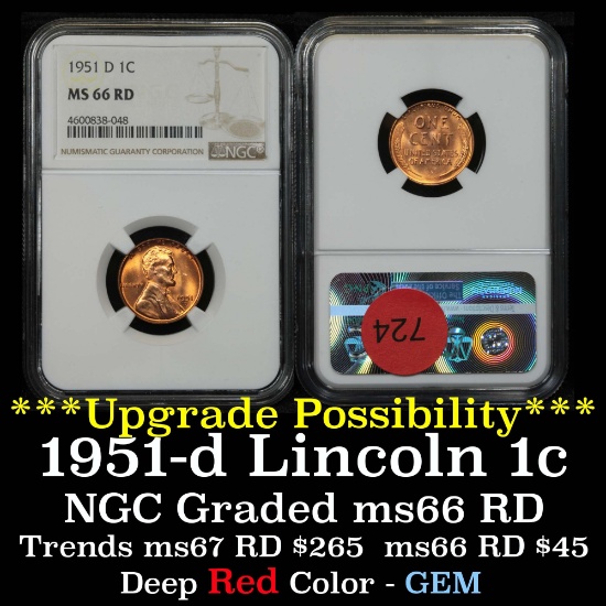 NGC 1951-d Lincoln Cent 1c Graded ms66 RD By NGC