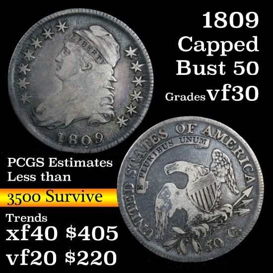 1809 Capped Bust Half Dollar 50c Grades vf++ (fc)