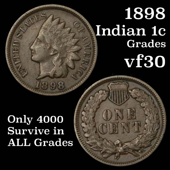 1898 Indian Cent 1c Grades vf++