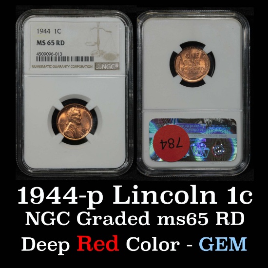 NGC 1944-p Lincoln Cent 1c Graded ms65 RD By NGC