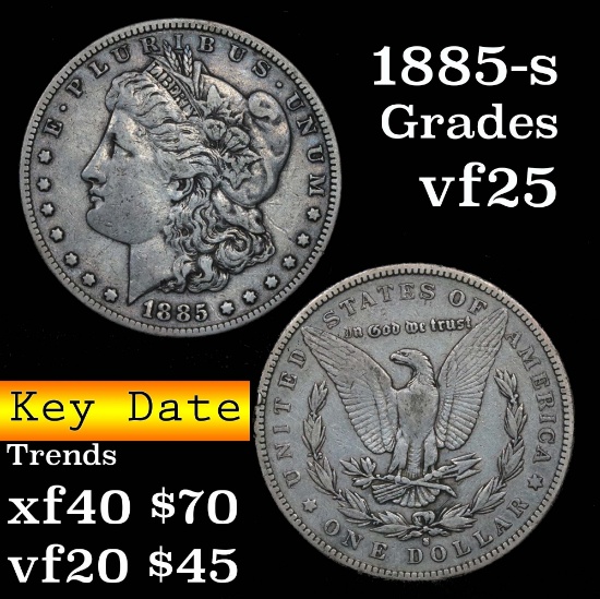 Key date 1885-s Morgan Dollar $1 Grades vf+