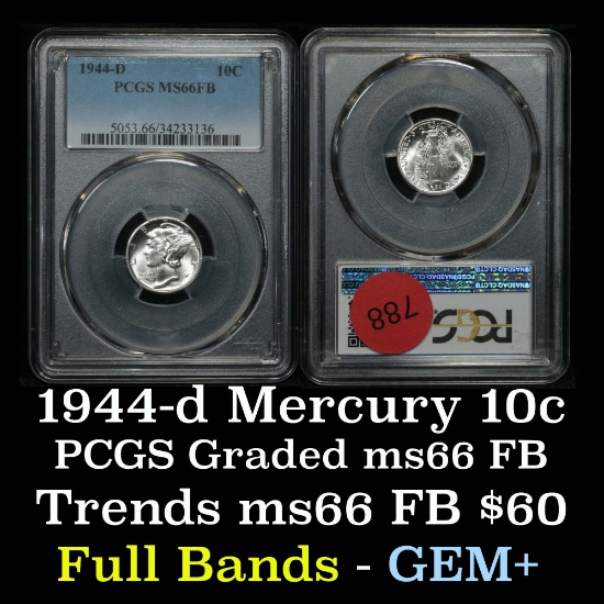 PCGS 1944-d Mercury Dime 10c Graded ms66 FSB By PCGS