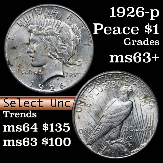 1926-p Peace Dollar $1 Grades Select+ Unc