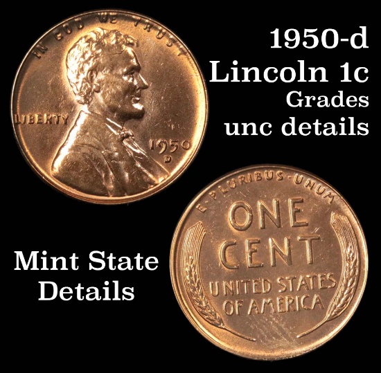 1950-d Lincoln Cent 1c Grades Unc Details