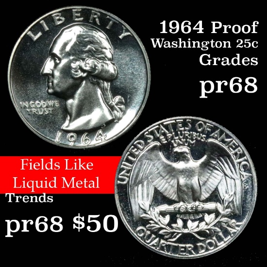 1964 Washington Quarter 25c Grades GEM++ Proof