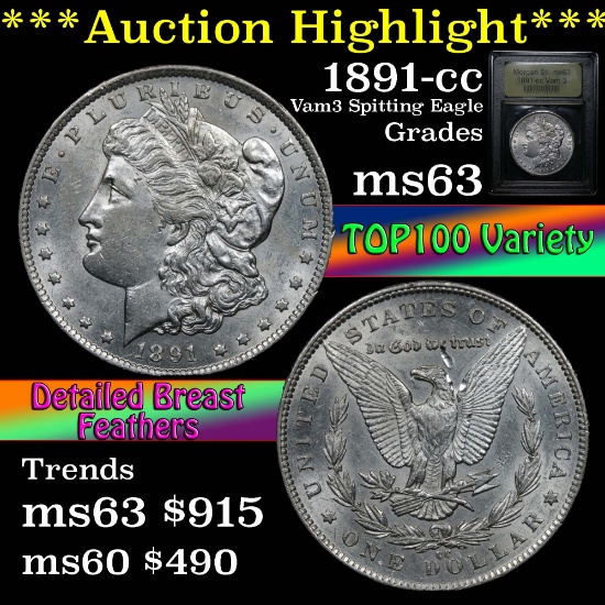 ***Auction Highlight*** Top 100 variety 1891-cc Morgan $1 Vam 3 Graded Select Unc USCG (fc)