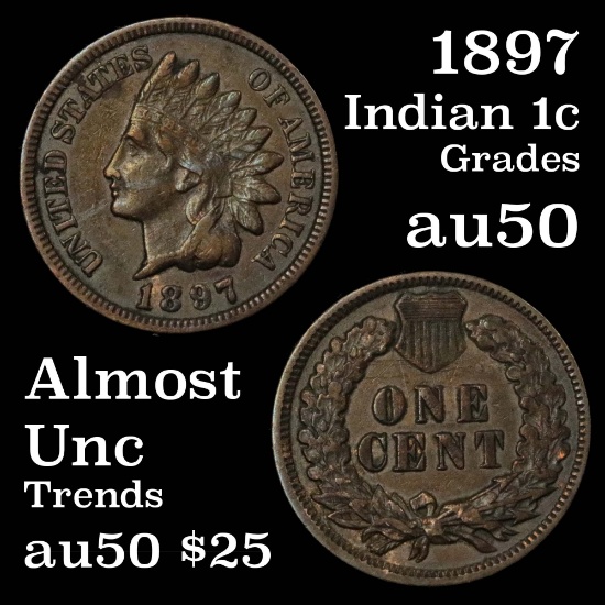1897 Indian Cent 1c Grades AU, Almost Unc