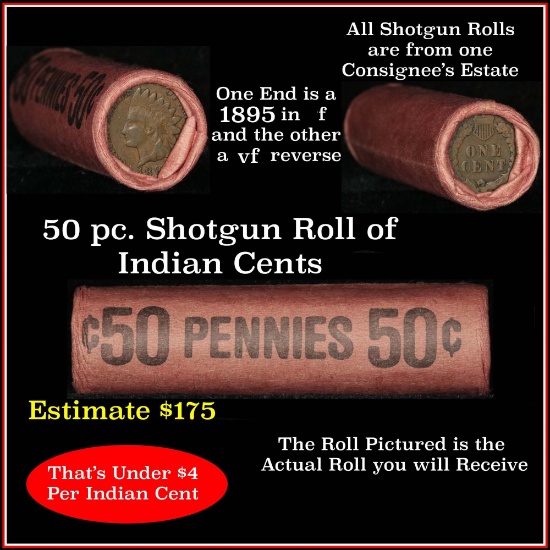 Indian Cent Roll, 1895 on one end and a f+ reverse on the other Grades Above Average circ (fc)