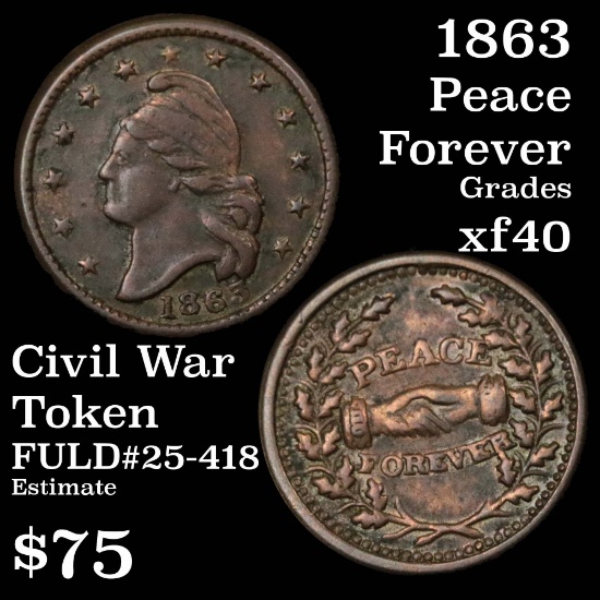 1863 Peace Forever Civil War Token Grades xf