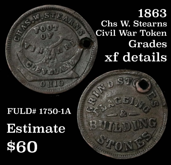 1863 Chas W. Stearns  Civil War Token Grades xf details