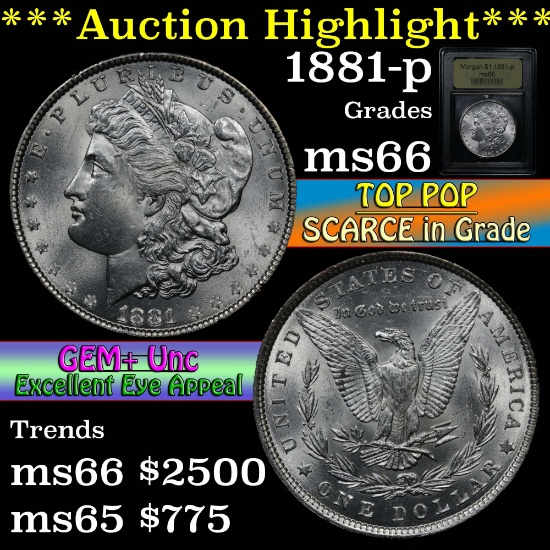 ***Auction Highlight*** 1881-p Morgan Dollar $1 Graded GEM+ Unc by USCG (fc)