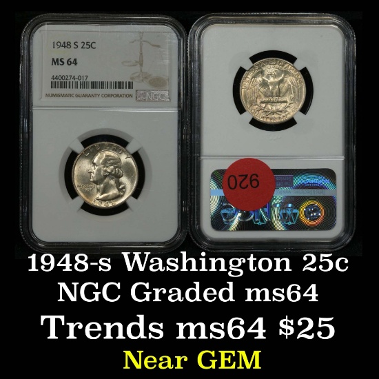 NGC 1948-s Washington Quarter 25c Graded ms64 By NGC