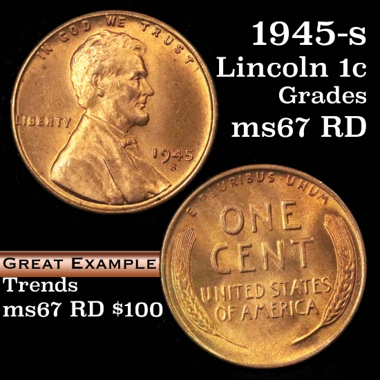 1945-s Lincoln Cent 1c Grades GEM++ Unc RD