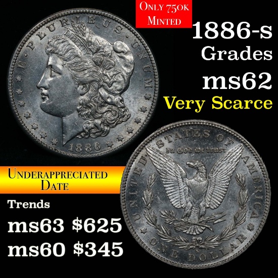 Scarce 1886-s  Morgan Dollar $1 Grades Select Unc Much better date (fc)