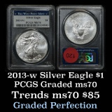 PCGS 2013-w Silver Eagle Dollar $1 Graded ms70 By PCGS