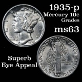 1935-p Mercury Dime 10c Grades Select Unc
