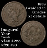 1839 Braided Hair Large Cent 1c Grades xf details