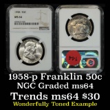 NGC 1958-p Franklin Half Dollar 50c Graded ms64 By NGC