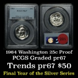 PCGS 1964 Proof Washington Quarter 25c Graded pr67 By PCGS