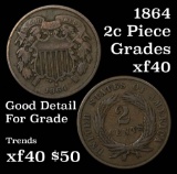 1864 2 Cent Piece 2c Grades xf