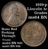 1919-p Lincoln Cent 1c Grades Choice Unc BN