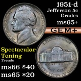1951-d Jefferson Nickel 5c Grades GEM+ Unc
