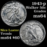 1943-p Walking Liberty Half Dollar 50c Grades Choice Unc