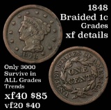 1848 Braided Hair Large Cent 1c Grades xf details