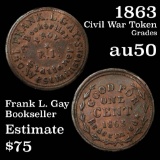 1863 Frank L Gay Bookseller Store Card Token Grades AU, Almost Unc