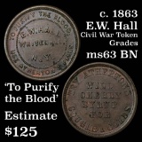 c. 1863 E.W. Hall Store Card Token Grades Select Unc BN