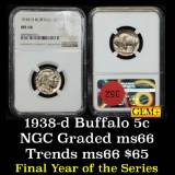 NGC 1938-d Buffalo Nickel 5c Graded ms66 By NGC