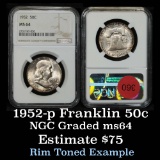 NGC 1952-p Franklin Half Dollar 50c Graded ms64 By NGC