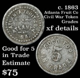 c. 1863 Atlanta Fruit Co Civil War Token Grades xf details