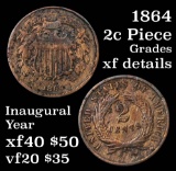 1864 2 Cent Piece 2c Grades xf details