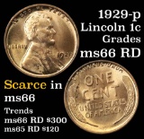 1929-p Lincoln Cent 1c Grades GEM+ Unc RD (fc)