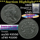 ***Auction Highlight*** 1801 Draped Bust Large Cent 1c Graded xf+ by USCG (fc)