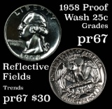 1958 Washington Quarter 25c Grades GEM++ Proof