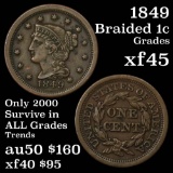 1849 Braided Hair Large Cent 1c Grades xf+