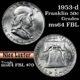 1953-d Franklin Half Dollar 50c Grades Choice Unc FBL